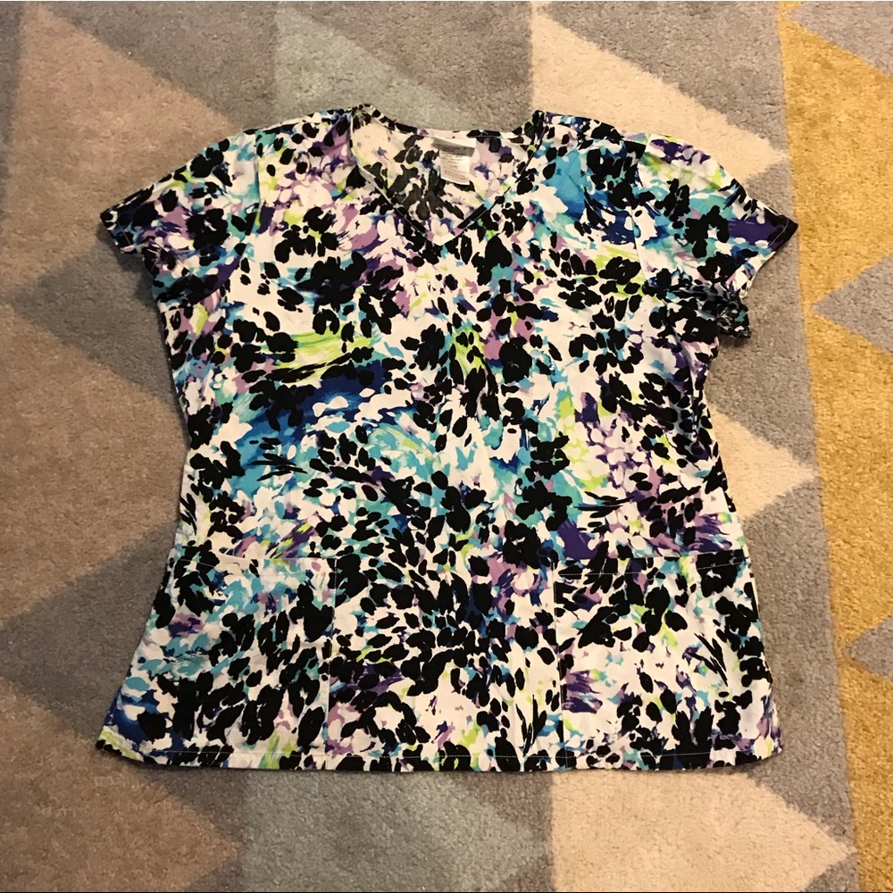 Scrubstar large floral cheetah scrubs scrub top